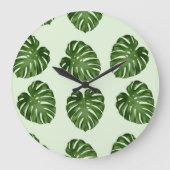 パーム葉、緑葉の、熱帯パターン ラージ壁時計 (正面)