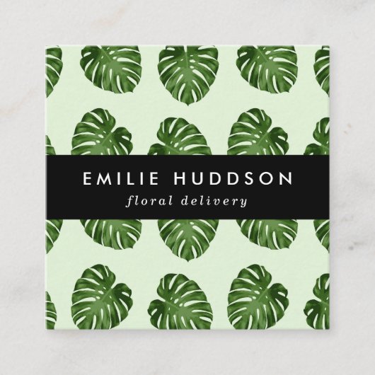 パーム葉、葉緑の花屋、花屋 スクエア名刺 (正面)