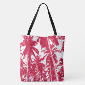 パーム赤と白ツリー葉デザイン トートバッグ (裏面)