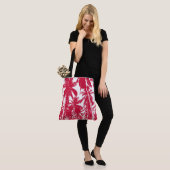 パーム赤と白ツリー葉デザイン トートバッグ (モデル)