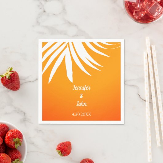 パーム離れサンセットオレンクールジトロピカル結婚ズ スタンダードカクテルナプキン (インサイチュ)