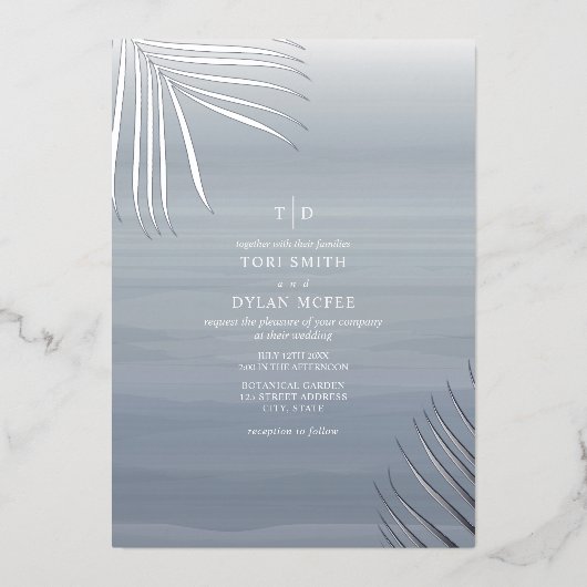 パーム離れシャンブレウォータービーチ結婚式 箔招待状 (正面)