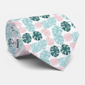 パーム離れターコイズピンクダークグリーン ネクタイ (ロール)