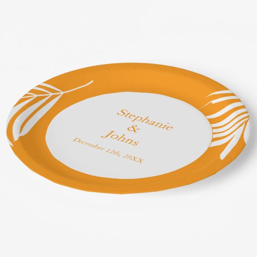 パーム離れツリーオレンジアートトロピカルクール結婚ズ ペーパープレート (アングル)