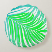 パーム離れパターングリーンティール（緑がかった色）ブルートロピカルギフト ラウンドクッション (裏面)