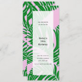 パーム離れピンク&グリーンジェネリックバースデーパーティー 招待状 (正面/裏面)