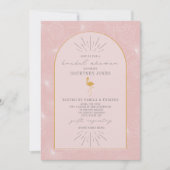 パーム離れフラミンゴピンクイエローブライダルシャワー 招待状 (正面)