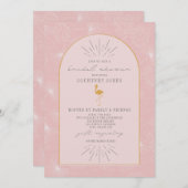 パーム離れフラミンゴピンクイエローブライダルシャワー 招待状 (正面/裏面)