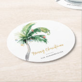 パーム飾ツリークリスマスホリデーズファミリー ラウンドペーパーコースター (アングル)