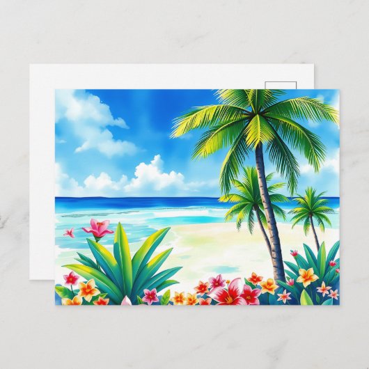 パーム鮮やかの木が咲く熱帯の景色 ポストカード (正面/裏面)