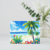 パーム鮮やかの木が咲く熱帯の景色 ポストカード (スタンド正面)