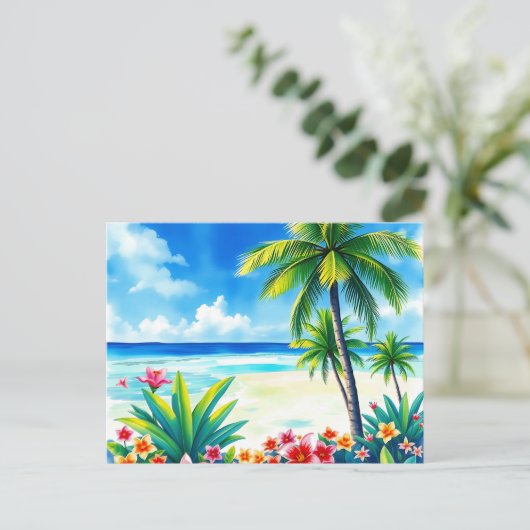 パーム鮮やかの木が咲く熱帯の景色 ポストカード (スタンド正面)