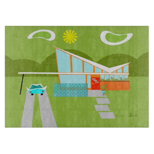 パーム・スプリングスのレトロの家のガラスまな板 カッティングボード (正面)