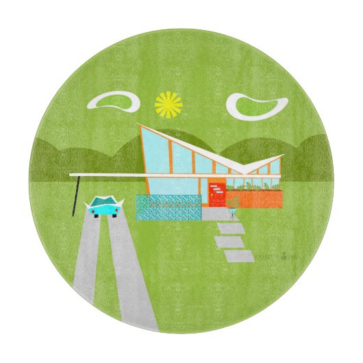 パーム・スプリングスのレトロの家のガラスまな板 カッティングボード (正面)