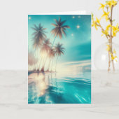 パーム・ツリーとブルー海・ウォーター記念日 カード (黄色い花)