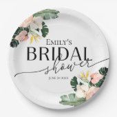 パーム ハイビスカス トロピカル フラワーブライダルシャワー ペーパープレート (正面)