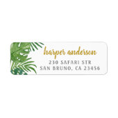 パーム&モンステラ |金ゴールド名のモダン差出人住所 ラベル (正面)