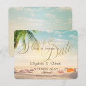 パーム ヤシの木 ビーチ シェル ウェディング  保存 日付のお知らせ セーブザデート (正面/裏面)