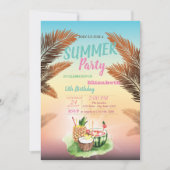 パーム・リーフ、トロピカルフルーツ誕生日パーティー 招待状 (正面)