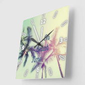 パーム、熱帯ビーチ、夏 スクエア壁時計 (傾斜)