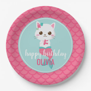 パーメイドマーメイド子猫ピンクはかりで測誕生日 ペーパープレート