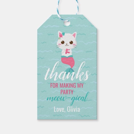 パーメイドマーメイド子猫誕生日のお願い ギフトタグ (正面)