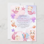 パーメイド猫の人魚かわいい女の子の誕生日の招待 招待状 (正面)