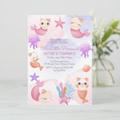 パーメイド猫の人魚かわいい女の子の誕生日の招待 招待状 (スタンド正面)