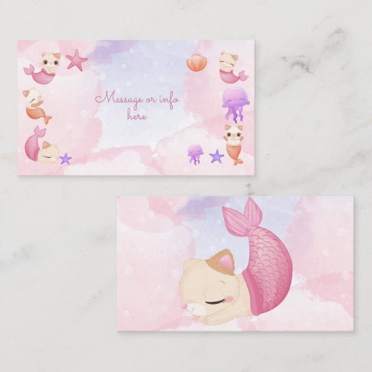 パーメイド猫の人魚かわいい女の子の誕生日 エンクロージャーカード (正面/裏面)