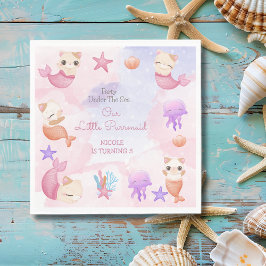 パーメイド猫の人魚かわいい女の子の誕生日 スタンダードランチョンナプキン