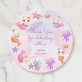 パーメイド猫の人魚かわいい女の子の誕生日 フェイバータグ