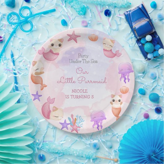パーメイド猫の人魚かわいい女の子の誕生日 ペーパープレート (パーティー)
