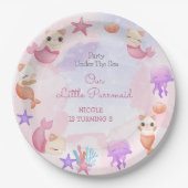 パーメイド猫の人魚かわいい女の子の誕生日 ペーパープレート (正面)