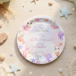 パーメイド猫の人魚かわいい女の子の誕生日 ペーパープレート