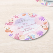 パーメイド猫の人魚かわいい女の子の誕生日 ラウンドペーパーコースター (アングル)