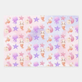 パーメイド猫の人魚かわいい女の子の誕生日 ラッピングペーパーシート (正面2)