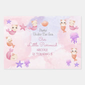 パーメイド猫の人魚かわいい女の子の誕生日 ラッピングペーパーシート (正面)