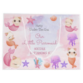 パーメイド猫の人魚かわいい女の子の誕生日 ラージペーパーバッグ (裏面)