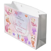 パーメイド猫の人魚かわいい女の子の誕生日 ラージペーパーバッグ (裏面アングル)