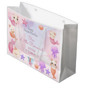 パーメイド猫の人魚かわいい女の子の誕生日 ラージペーパーバッグ (正面アングル)