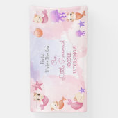 パーメイド猫の人魚かわいい女の子の誕生日 横断幕 (縦)