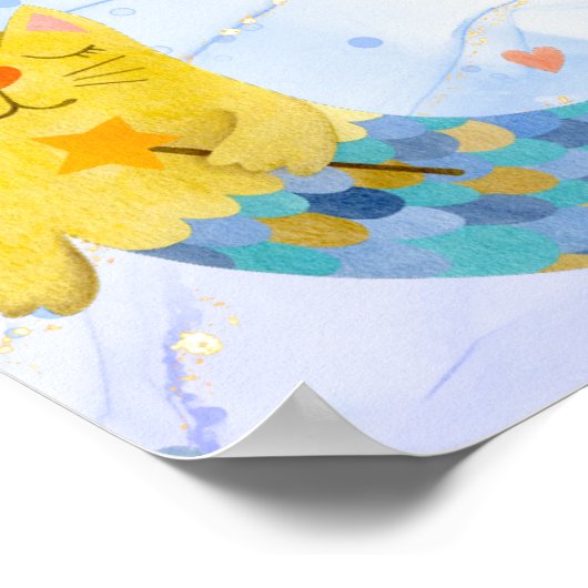 パーメイド猫の人魚の女の子の誕生日へようこそ ポスター (角)