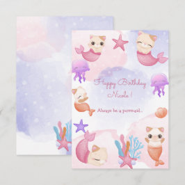 パーメイド猫マーメイドかわいい女の子ハッピーバースデー カード
