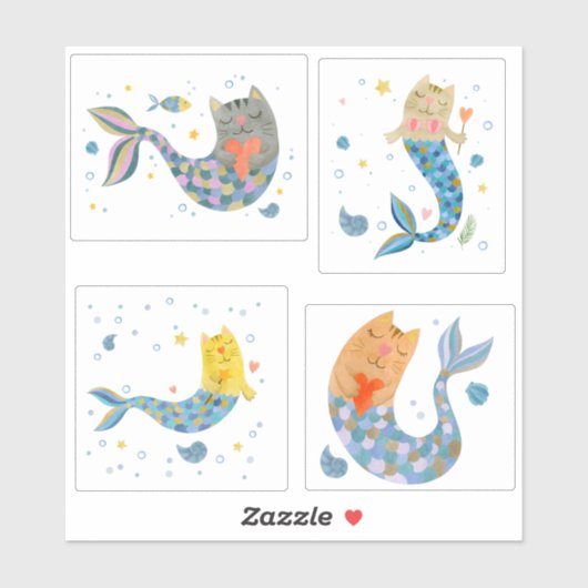 パーメイド猫マーメイド水カラー女の子シールパック シール (シート)