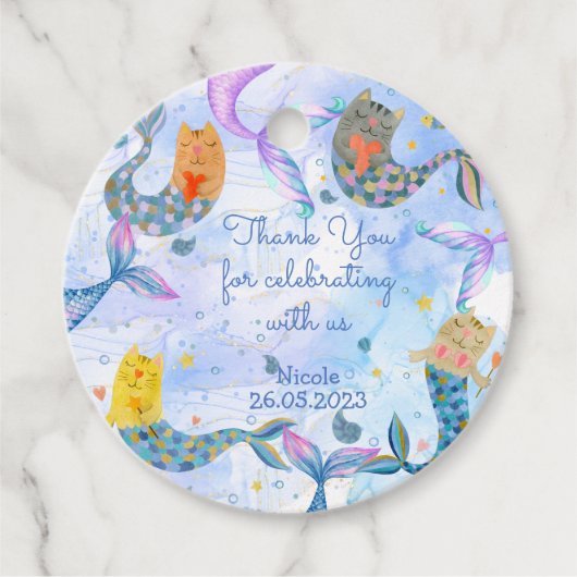 パーメイド猫マーメイド水彩少女の誕生日 フェイバータグ (正面)