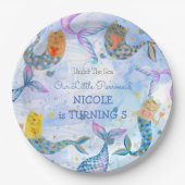 パーメイド猫マーメイド水彩少女の誕生日 ペーパープレート (正面)