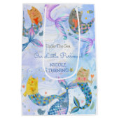パーメイド猫マーメイド水彩少女の誕生日 ミディアムペーパーバッグ (裏面)