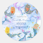 パーメイド猫マーメイド水彩少女の誕生日 ラウンドシール (正面)