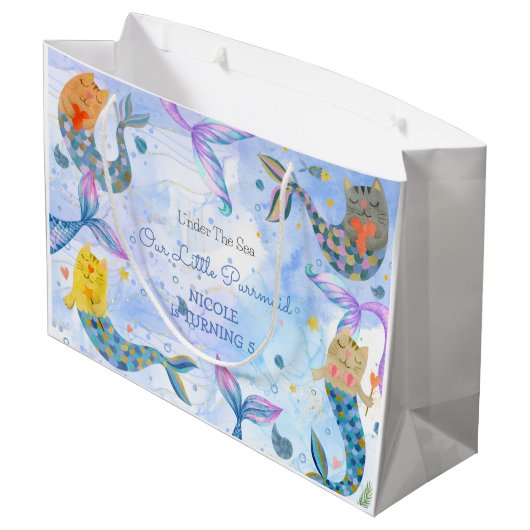 パーメイド猫マーメイド水彩少女の誕生日 ラージペーパーバッグ (裏面アングル)