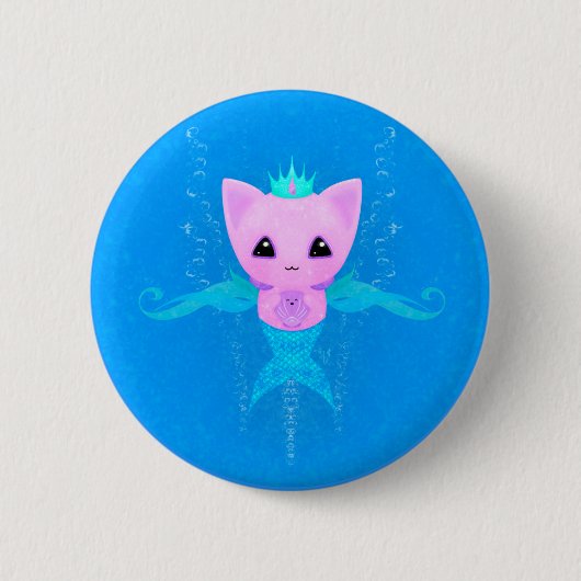 パーメイド – かわいいズマーメイド猫 缶バッジ (正面)